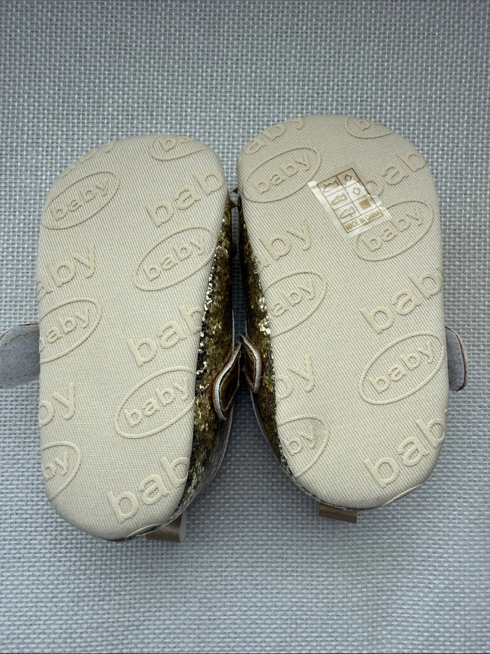 Gold Glitter Mary Jane & Yellow Bee Sandal Pair for babies Size 0-9 months NWOT